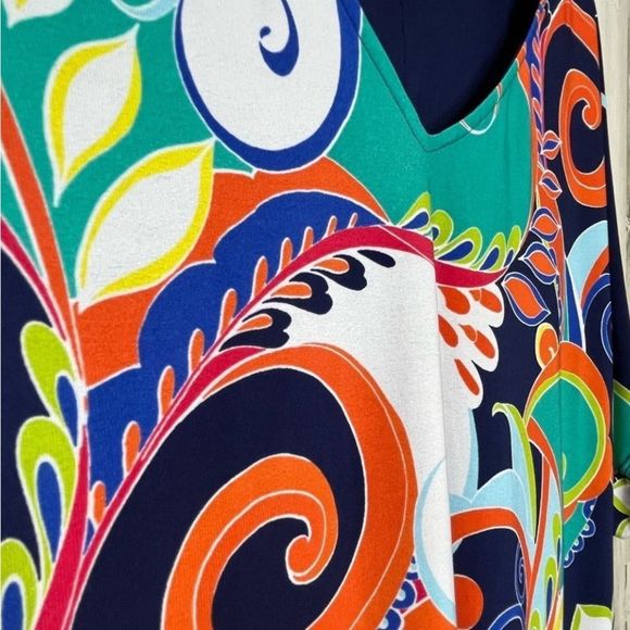 Ronni Nicole Women's Abstract Paisley Cold Shoulder Dress Blue Orange Size 12 - Picture 4 of 16